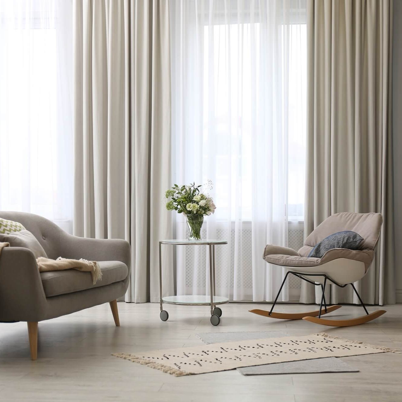 professionally painted beige and gray living room in charlottesville va