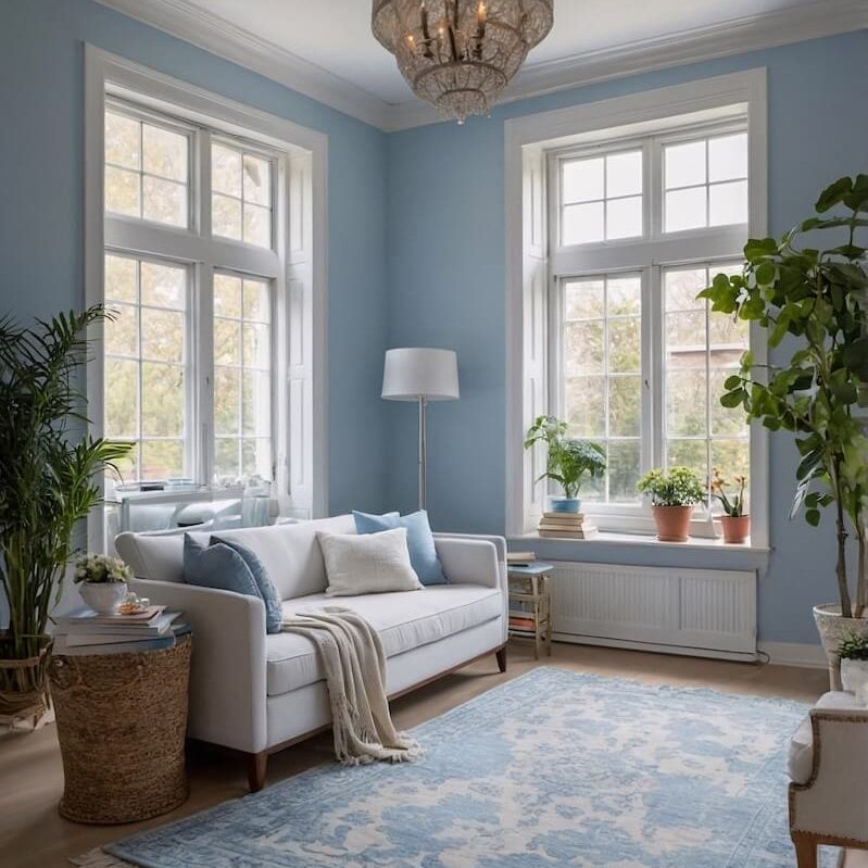 cozy professional interior painted room pastel blue